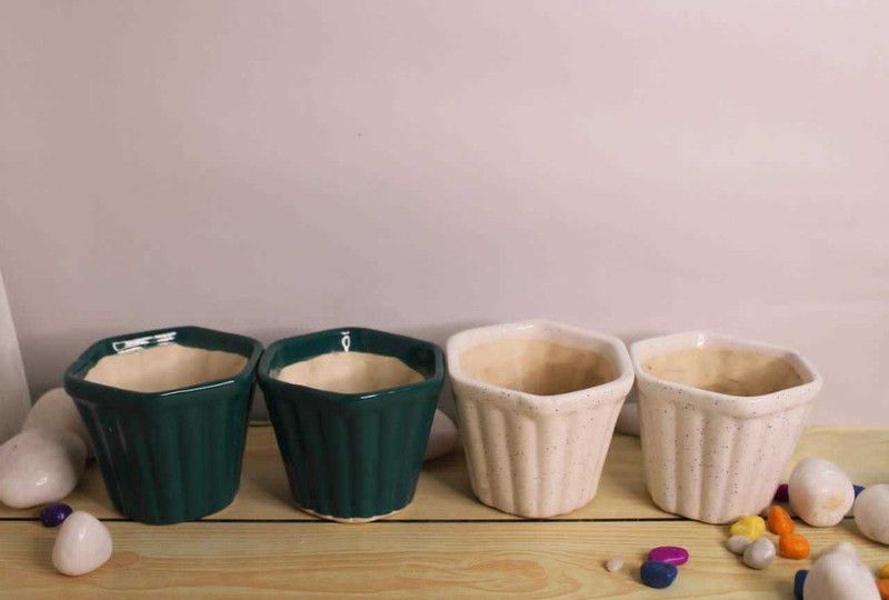 Ceramic Vase  (5.5 inch, Green, White)