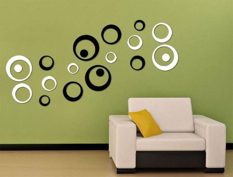 RadhaKripa 151 cm RadhaKripa 3D Acrylic Mirror Wall décor Sticker ring n dots black and white 20 rings modelno6 Self Adhesive Sticker  (Pack of 1)