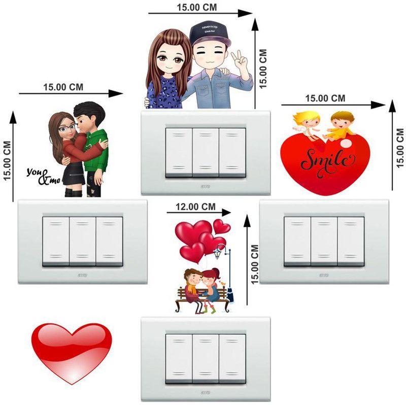 AK GRAPHICS 15 cm Love couple with hearts Self Adhesive Sticker  (Pack of 5)
