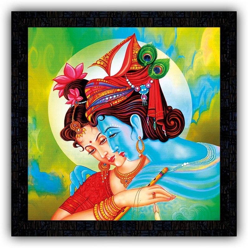 Poster N Frames framed poster of Radha Krishna-17437 Digital Reprint 14 inch x 14 inch Painting  (With Frame)