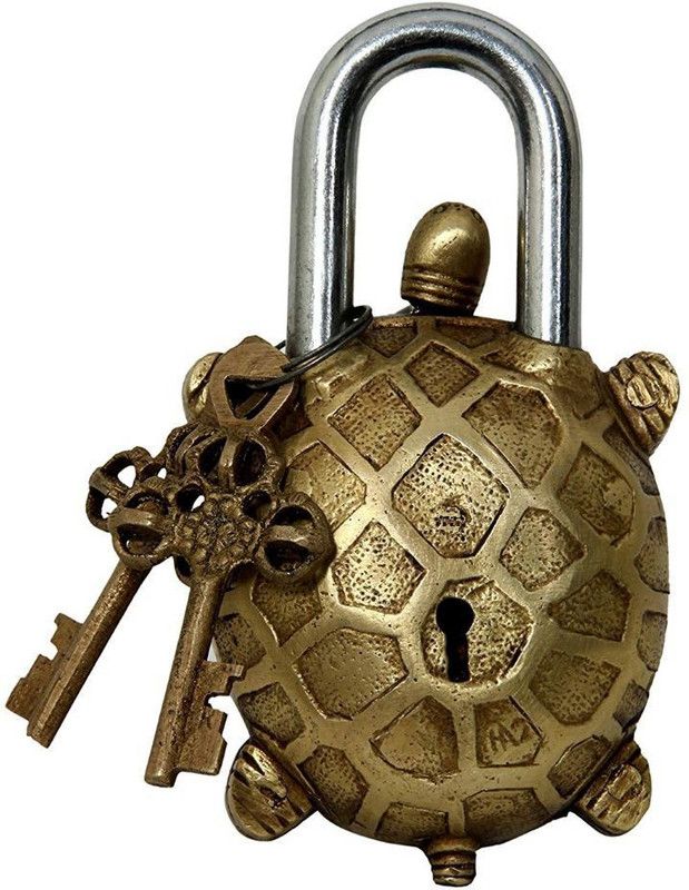 SM CREATIVE COLLECTION Decors Brass Tortoise Design Padlock (Gold) Decorative Showpiece - 10 cm  (Brass, Gold)