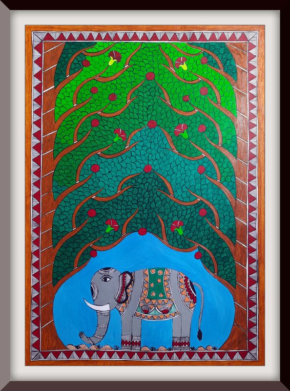 RUBLES MITHILAPAINTING Acrylic 17 inch x 12 inch Painting  (Without Frame)