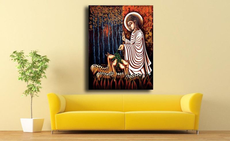 PIXELARTZ Gautam Buddha - Without Frame. Canvas 12 inch x 10 inch Painting  (With Frame)