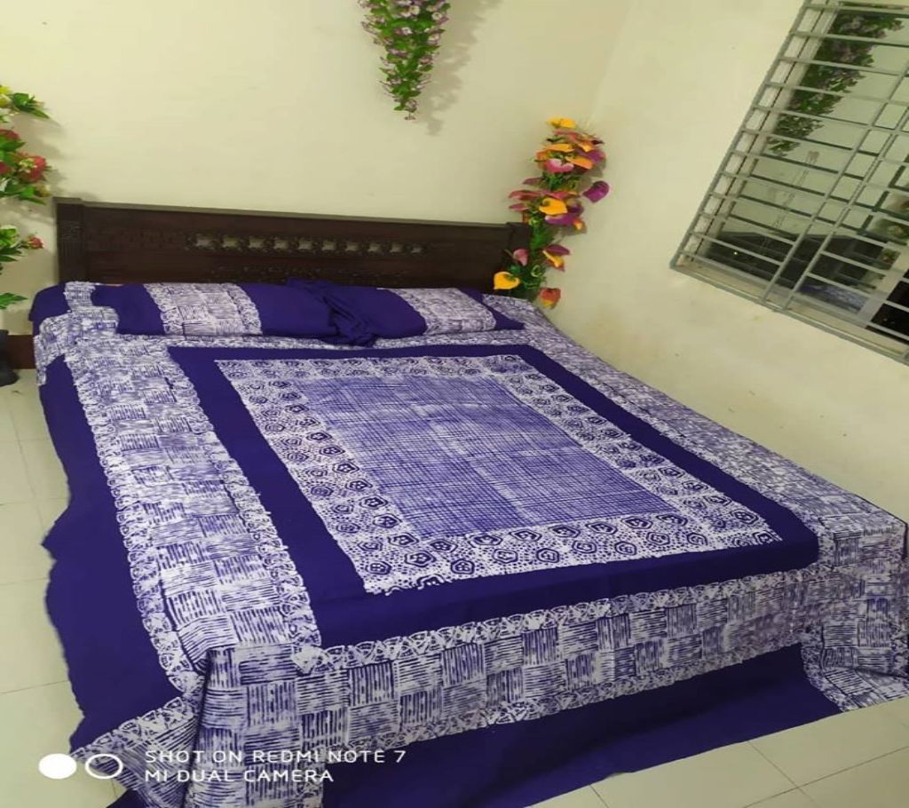 King Size Cotton Multi colors  Block Printed Bed Sheet with Matching 2 Pillow Covers-58