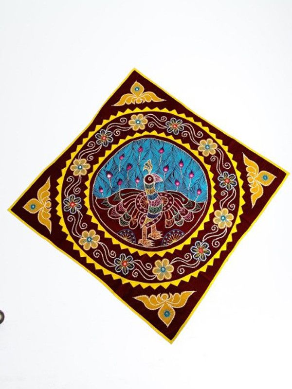 ODIA BAZAR PIPILI CHANDUA Peacock Multicolor Flower decorated Chandua  (3 inch X 3 inch, Multicolor)