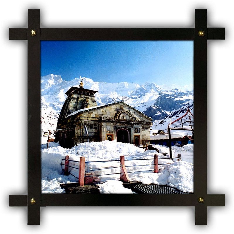 Poster N Frames Cross Wooden Frame Hand-Crafted with photo of Badrinath Temple 20791-crossframe Digital Reprint 16.5 inch x 16.5 inch Painting  (With Frame)