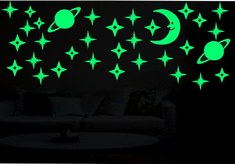 DreamKraft 63.5 cm Glow in The Dark Galaxy of Stars with Moon Radium Vinyl Stickers Self Adhesive Sticker  (Pack of 1)