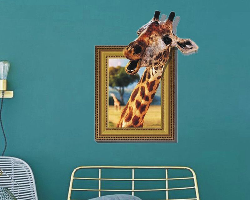 Jagvii 59 cm Giraffe come out the frame, Self Adhesive Sticker  (Pack of 1)