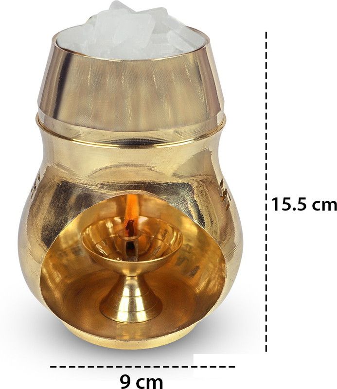 CRYSTU Brass Aroma Incense Burner Camphor Lamp Aroma Lamp Oil Burner Oil Diffuser with Diya Brass Table Diya Set  (Height: 6 inch)