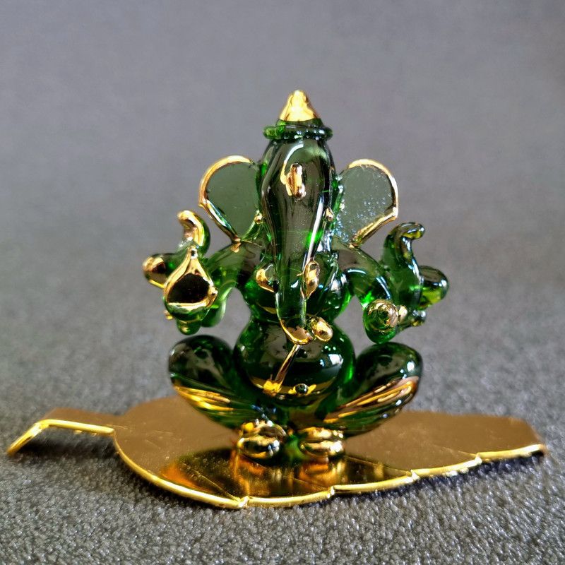 LAVANA (GOLD PLATED) Glass Ganesha Idol glass showpiece, DOUBLE FACE GANESHA, Decorative Showpiece - 6 cm  (Glass, Green)