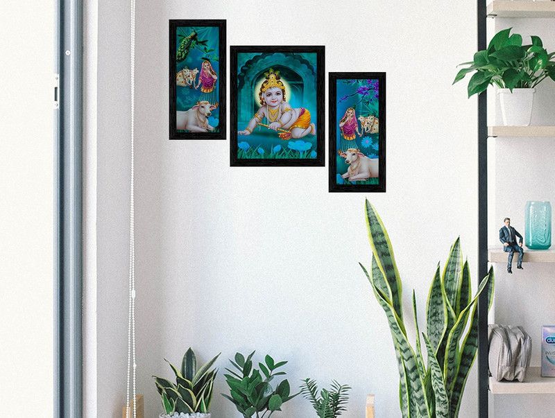 Indianara Set of 3 Painting Digital Reprint 13 inch x 10.2 inch Painting  (With Frame, Pack of 3)