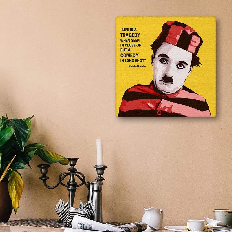 100yellow Charlie Chaplin Canvas Popart With Wooden Frame(10 X 10 Inch.) Canvas 10 inch x 10 inch Painting  (With Frame)