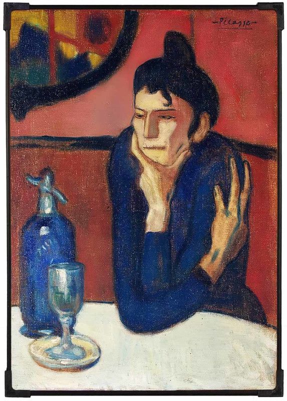 FURNATO | Pablo Picasso Painting Collection – woman in cafe – with MDF Frame Binding Digital Reprint 17 inch x 12 inch Painting  (With Frame)