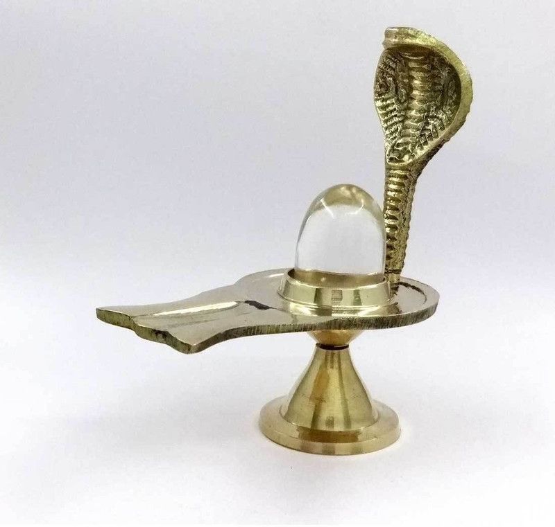 Shv 141.51 gms Big Shiva Shivling with Sphatik Lingam 161.25 ct. for Worship Decorative Showpiece - 11 cm  (Brass, Gold)