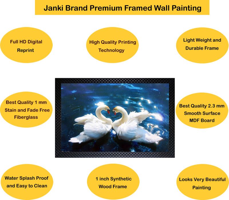 Janki Love Bird Duck in Water Wall Painting Digital Reprint 14 inch x 20 inch Painting  (With Frame)