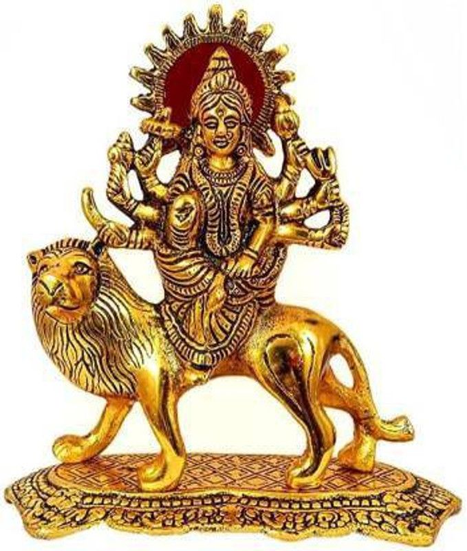 DARIDRA BHANJAN Durga Maa Murti / sherawali mata / maa Durga Murti In Metal Decorative Showpiece - 14 cm  (Metal, Brass, Gold)