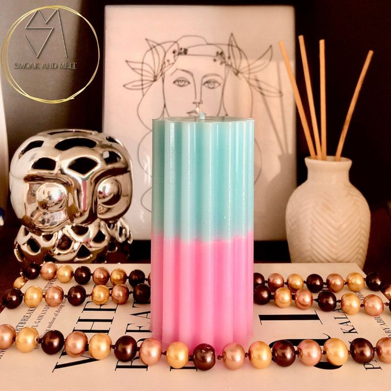 Smoak And Melt Spiral Round Pillar Candle | Home Decor | Handmade Candle  (Pink, Blue, Pack of 1)