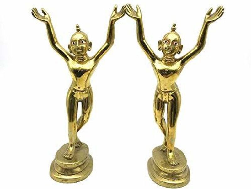 Idolsplace Nitai Gaur Brass Idol/Chaitanya & Nityanand Mahaprabhu Brass Idol 2000gms Decorative Showpiece - 24 cm  (Brass, Gold)