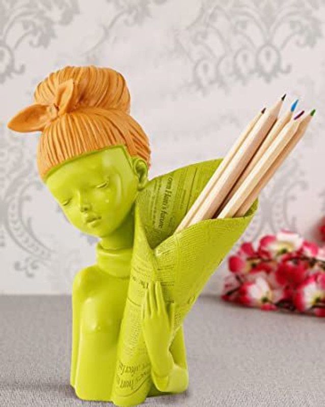 Sahu Enterprises Girl Hand Flower Bouquet Showpiece | Perfect Gifts | Home Shelves Decor Item Decorative Showpiece - 10 cm  (Polyresin, Green)