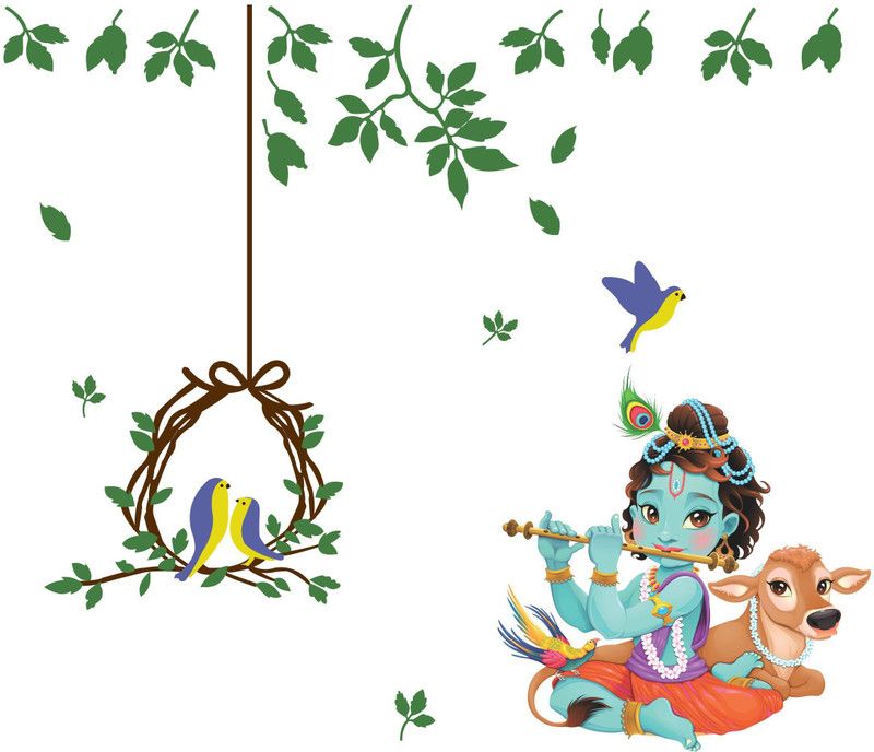Decoration Stickers 1 cm "Murli Krishna And Birds Stickers" Wall Stickers ( Pack Of 1 ) Self Adhesive Sticker  (Pack of 1)