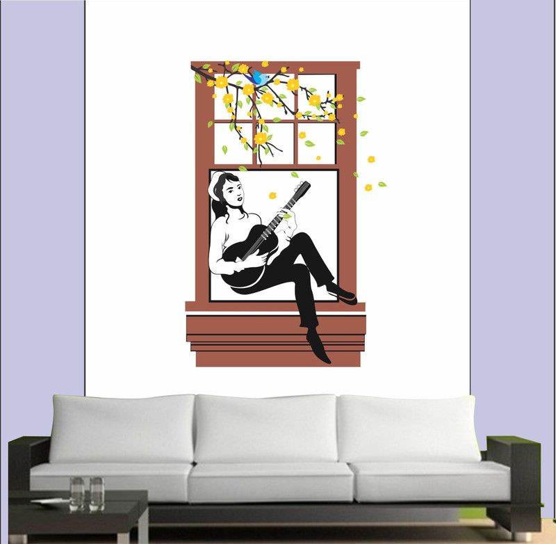 JSS DECORATIONS DESIGNS 87 cm A girl playing guitar Wall Stickers (87Cm X 58Cm) Self Adhesive Sticker  (Pack of 1)
