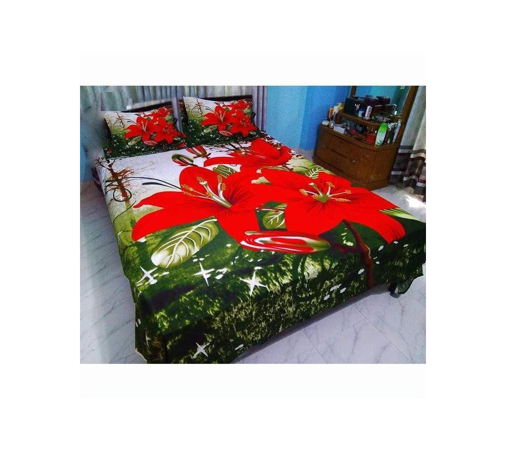 Double Size Cotton Bed Sheet with Matching 2 Pillow Covers - Multicolor Bed-42