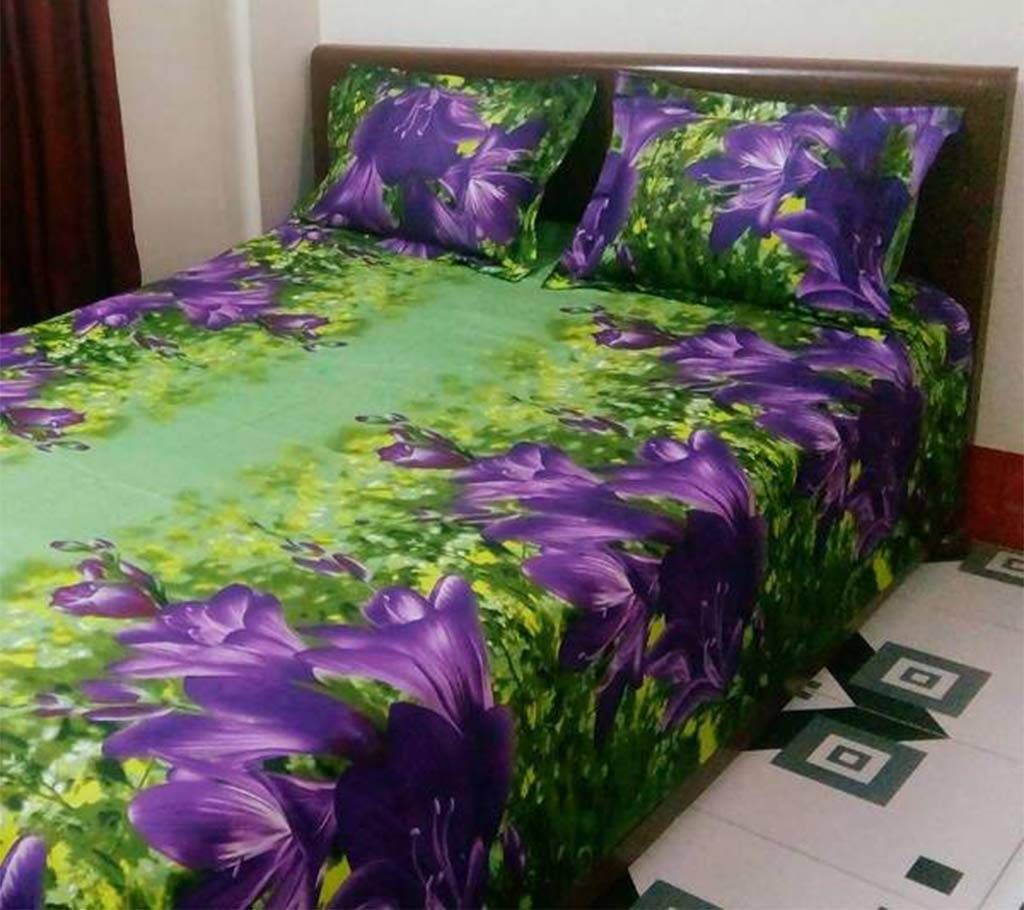 Double Size Cotton Bed Sheet Set - 3 Pcs