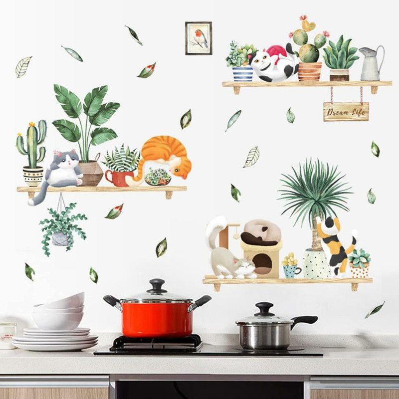 Indian Royals 90 cm Green Plant Potted Kitten Style Wall Sticker Self Adhesive Sticker  (Pack of 1)