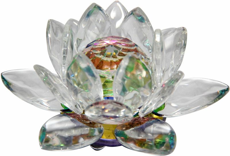 9tees Mart / Vastu / Feng Shui / Crystal Lotus For Good Luck Health Wealth Prosperity And Happiness Decorative Showpiece - 6 cm  (Glass, Multicolor)