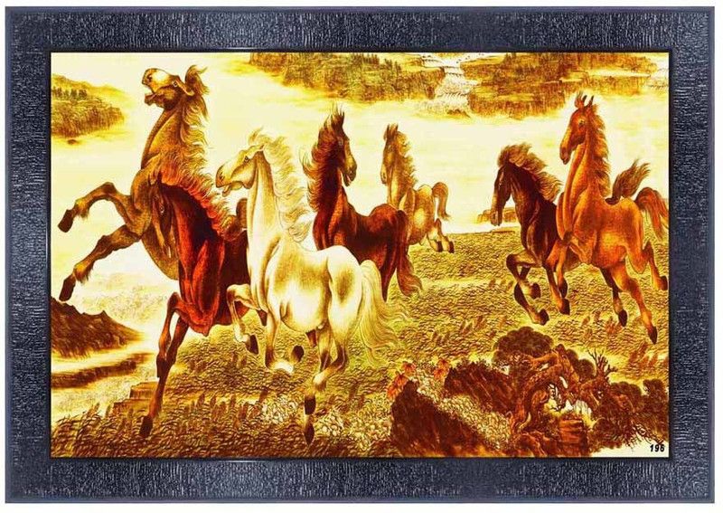 pnf Vastu Horse Frames Wood Photo Frames with Acrylic Sheet (Glass)196- Digital Reprint 10 inch x 14 inch Painting  (With Frame)