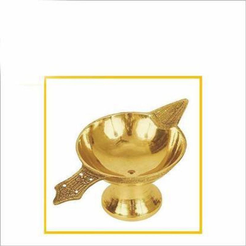 Pure Brass Akhand Laxmi Deepak decorative Diya for Pooja Home Mandir Office decor Set of 1 HEIGHT 1 INCH COLOR GOLD WIDTH 3 INCH Brass Table Diya  (Height: 1 inch)
