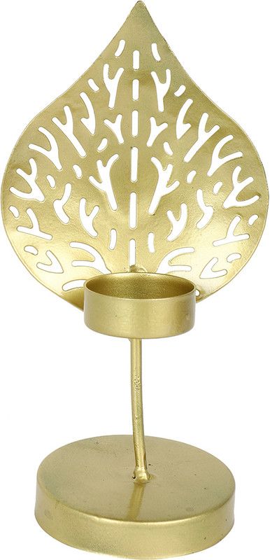 THE COCOTIER The Cocotier Metal Table Decor, Golden Leaf Tealight Holder Table Top Decor Decorative Showpiece - 20 cm  (Iron, Gold)
