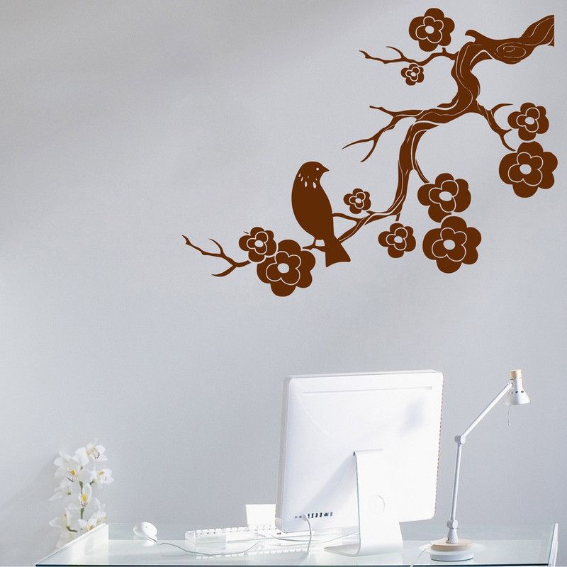 Decor Villa 55 cm Decor villa Bird On Flower Tree Wall Decal & Sticker Self Adhesive Sticker  (Pack of 1)