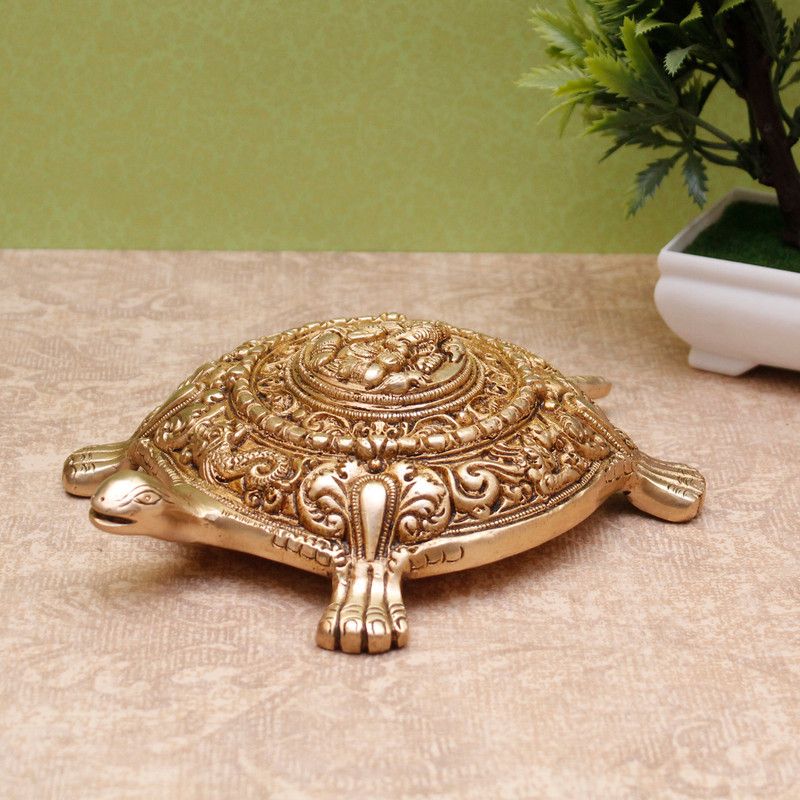 StatueStudio Feng Shui Turtle Showpiece Brass Tortoise for Vastu, Home Décor and Gift Decorative Showpiece - 5.08 cm  (Brass, Gold)