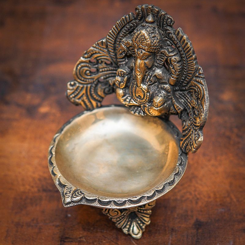 StatueStudio Brass Diya Ganesha Diya Pooja Oil Lamp for Diwali Gift Home Decor Light Lamp Brass Table Diya  (Height: 5 inch)
