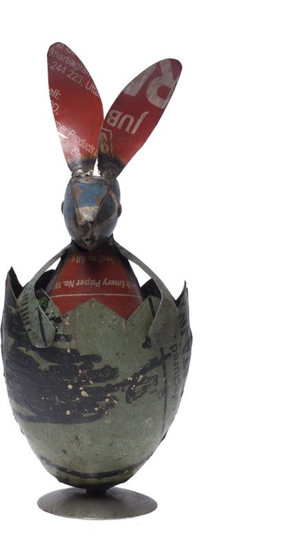 De Kulture Works Easter Egg with Rabbit Decorative Showpiece - 28 cm  (Iron, Multicolor)