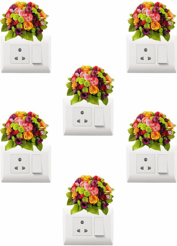 Saiii Designs 27 cm Decorative Multicolor Flowers Swicth Board Stickers Size - 8cm x 9cm Self Adhesive Sticker  (Pack of 1)