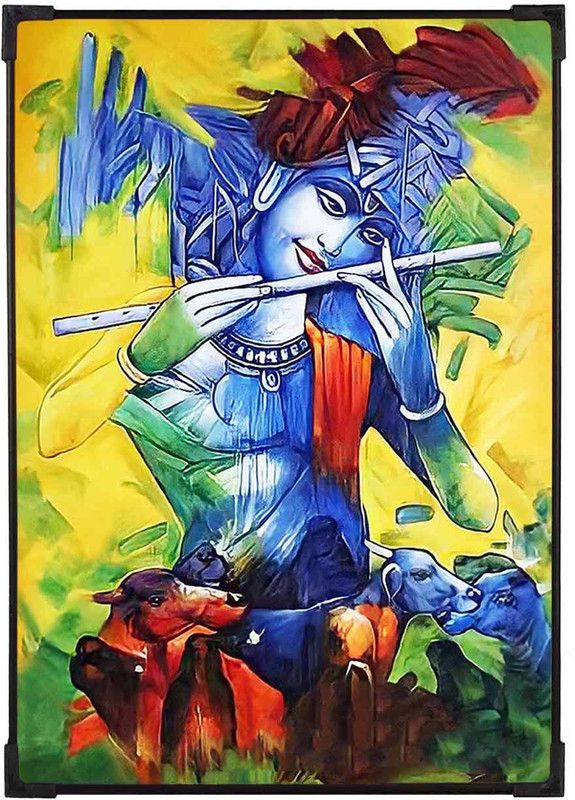 FURNATO | Beautiful Painting of Shree Krishna | With UV Coated MDF Framing | Home Decor Digital Reprint 17 inch x 12 inch Painting  (With Frame)