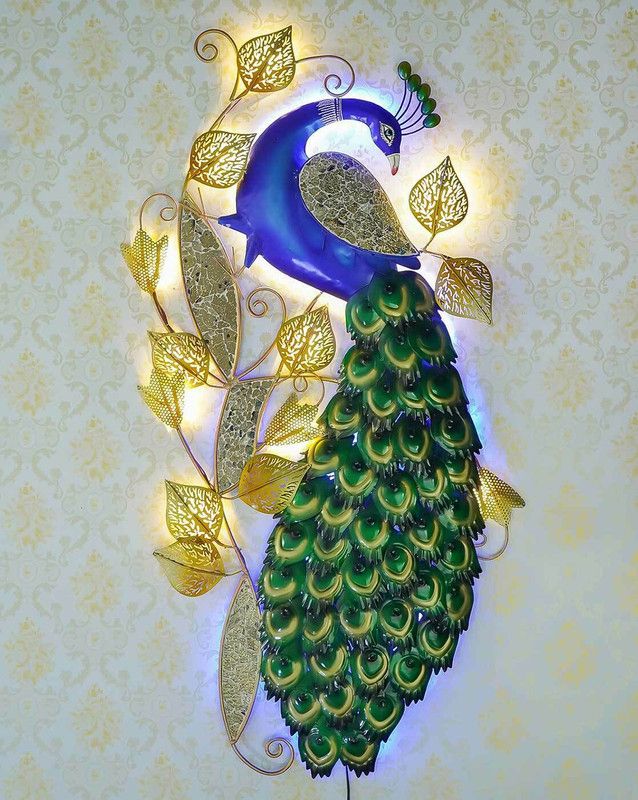 Metal Wall Art Peacock LED Wall Panel  (Muti Colour)
