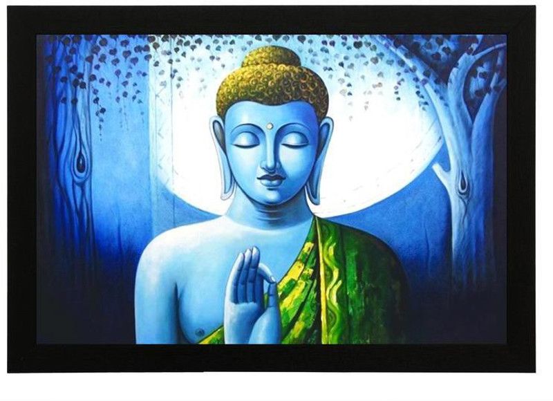 Masstone Blue Buddha UV Matt Textured Framed Digital Reprint 14 inch x 20 inch Painting  (With Frame)