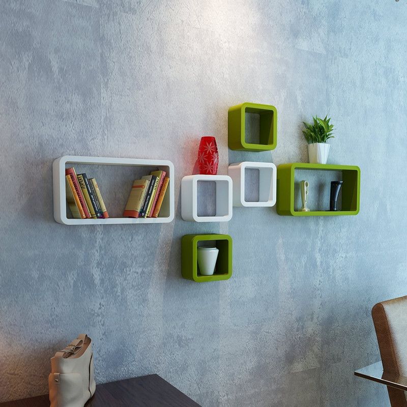 UNIQUE CRAFT HOUSE MDF Wall Mount Cube Wall Shelf For Home and Living Decor - Green & White MDF (Medium Density Fiber), Wooden Wall Shelf  (Number of Shelves - 6, Green, White)