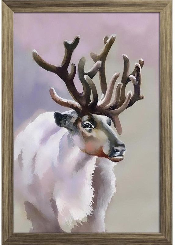 Moose In Winter Forest Paper Poster Antique Golden Frame Paper Print  (19 inch X 13 inch, Framed)