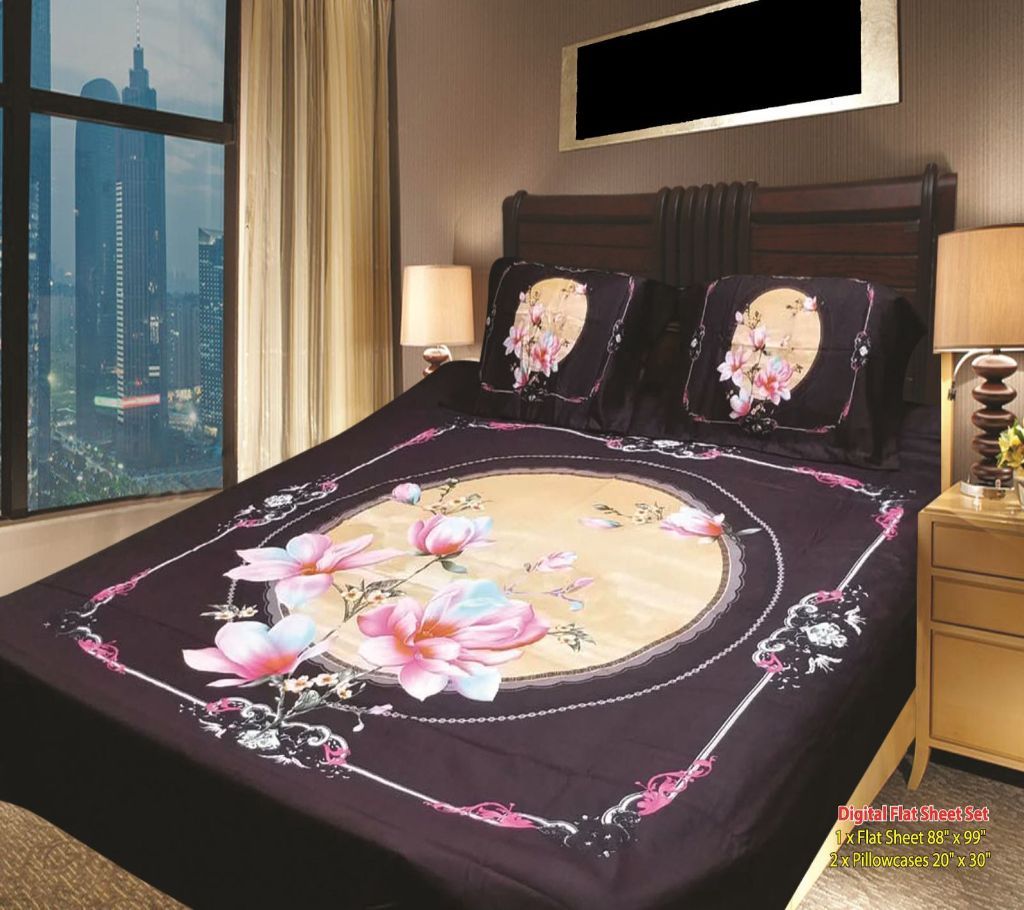 Panel Bedsheet - Coffee color with Flower Design - ANJ