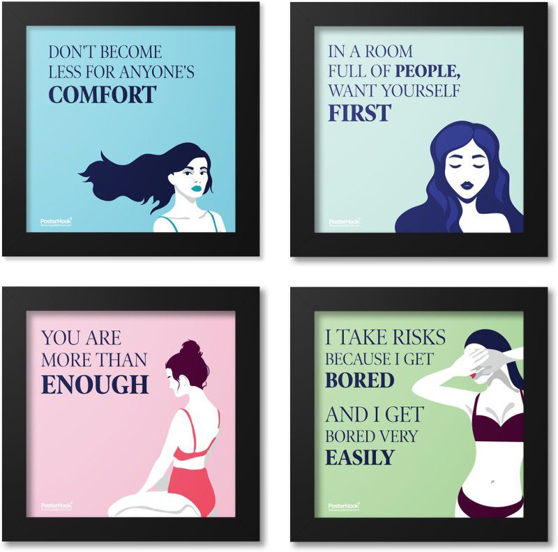 Feminist Quotes Framed Posters for Girls Room | Motivational | For Office and Living Room | Set of 4 Fine Art Print  (9 inch X 9 inch, Packed in strong corrugated box)