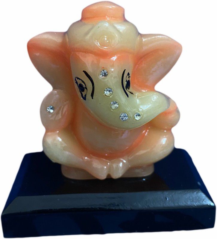 RS Ganesha/Ganapati Statue Idol Figurine for Car Dashboard/Home/Office Table Decorative Showpiece - 7 cm  (Polyresin, Orange)