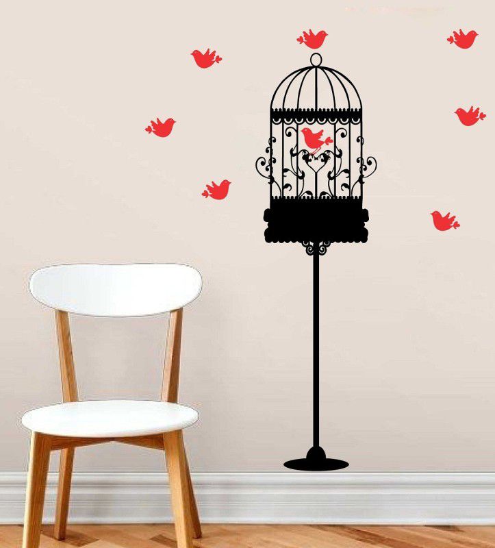 Zampyy 100 cm Bird With Cage Self Adhesive Sticker  (Pack of 1)