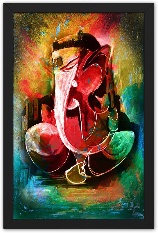 Ritwika's Ganesha Multicolored Religious Modern Art Frame Painting Digital Reprint 9.5 inch x 0.5 inch Painting  (With Frame)