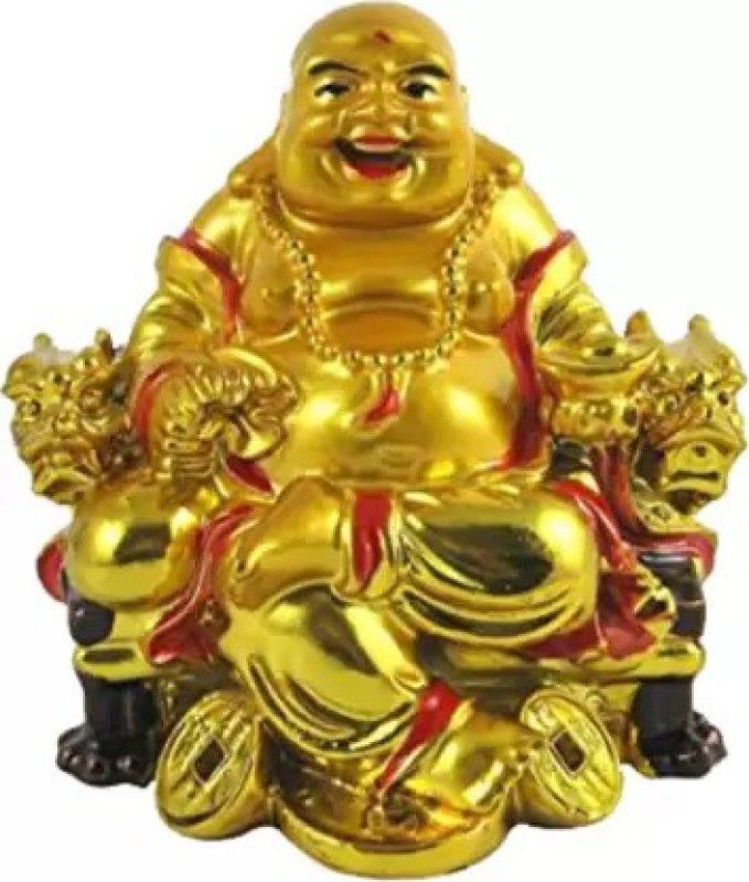 GREENWAVE Greenwave Laughing Buddha - Feng Shui Vastu For Office Golden Statue Decorative Showpiece Decorative Showpiece - 5 cm  (Polyresin, Multicolor)