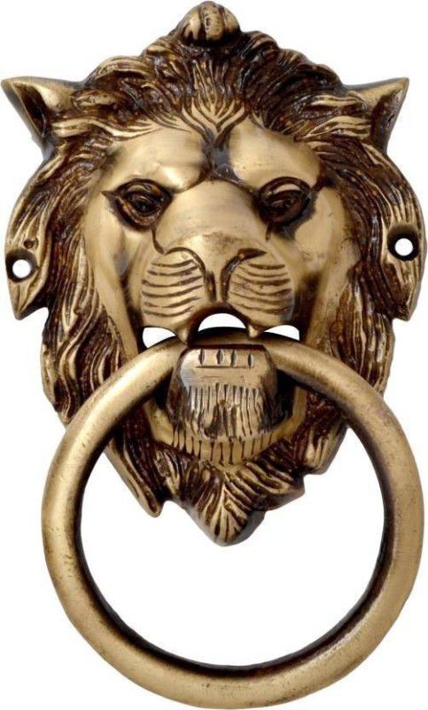 Craft Mart Brass Lion Mouth Door Knocker Decorative Showpiece - 13.7 cm  (Brass, Brown, Gold)