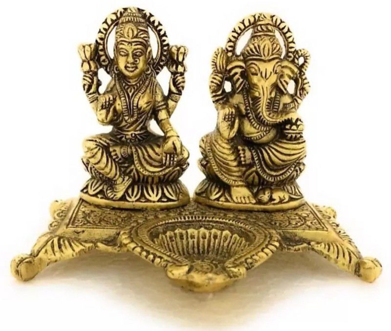k j traders Metal laxmi ganesh with diya antiqe showpicse Decorative Showpiece - 10 cm  (Brass, Copper)